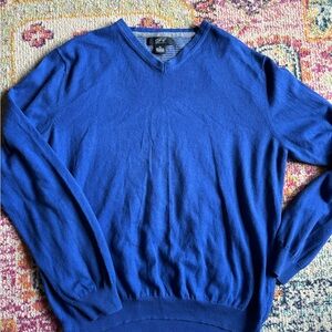 Foxcroft Blue Cotton Cashmere V-Neck Sweater XL